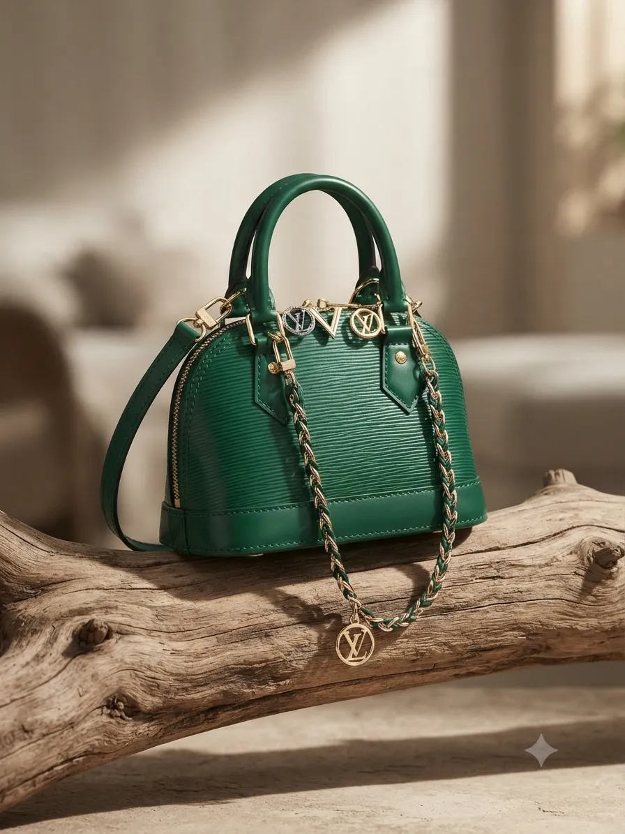 Sac à main de style Alma BB en cuir Épi vert (High Copy).